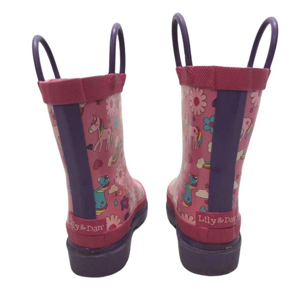 Lily and Dan Rain Boots Snow Unicorn Pink Rubber Pull Handles Little Girls 5 6 - Picture 4 of 9